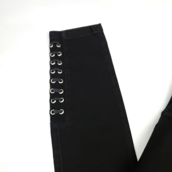 NWT Paige Jeans Womens 25 “Lacey” Black Ultra Skinny Faux-Pocket Lace Up - Picture 5 of 8